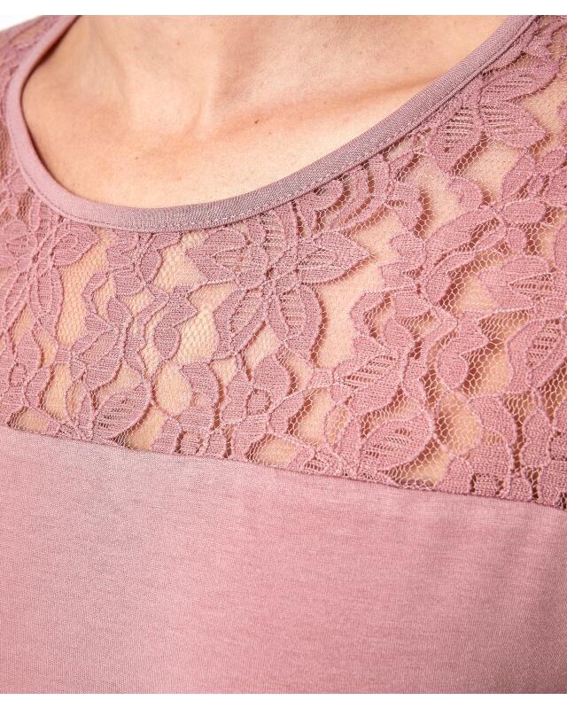 T-shirt à empiècement en dentelle femme, rose foncé (KiK T-Shirt mit Spitzeneinsatz (dunkelrosa)) — KiK, produit allemand authentique au Maroc