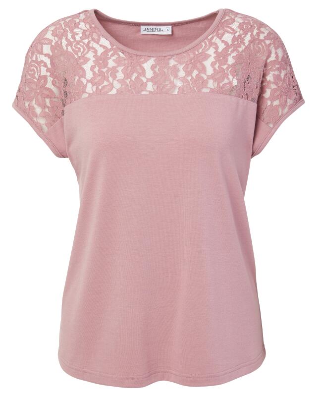 T-shirt à empiècement en dentelle femme, rose foncé (KiK T-Shirt mit Spitzeneinsatz (dunkelrosa)) — KiK, produit allemand authentique au Maroc