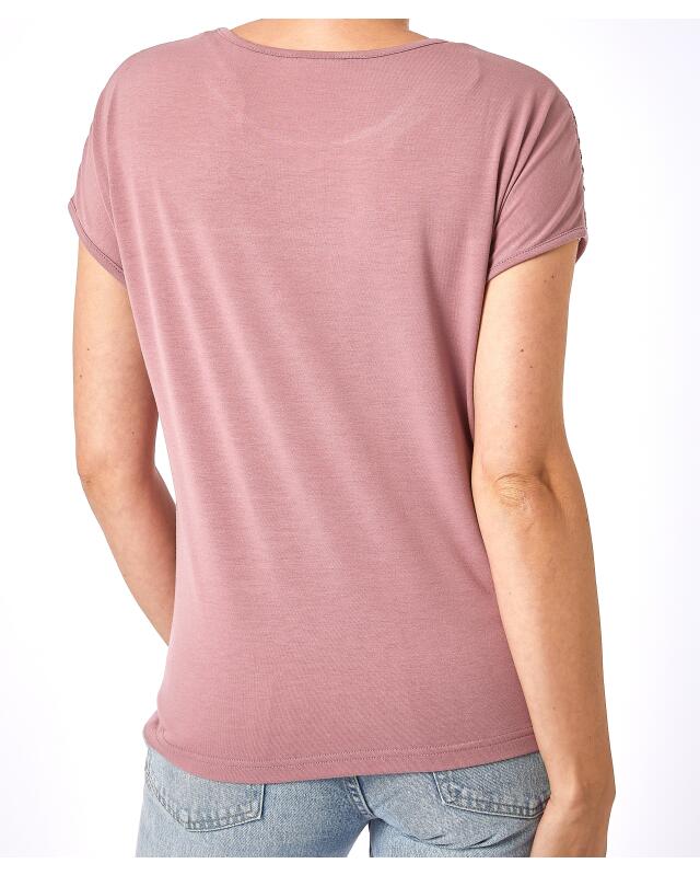 T-shirt à empiècement en dentelle femme, rose foncé (KiK T-Shirt mit Spitzeneinsatz (dunkelrosa)) — KiK, produit allemand authentique au Maroc