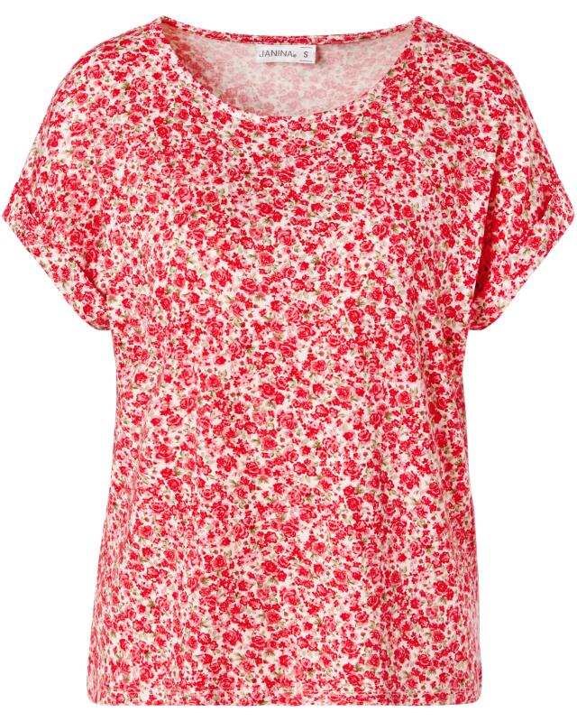 Floral T-shirt for women, red (KiK Geblümtes T-Shirt (rot)) — KiK, authentic German product in Morocco