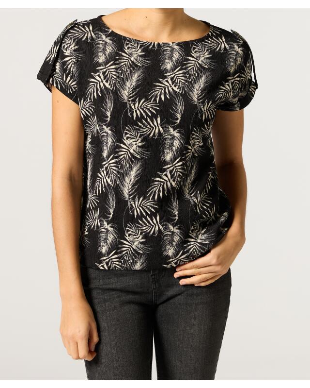 Textured T-shirt for women, black printed (KiK T-Shirt mit Struktur (schwarz bedruckt)) — KiK, authentic German product in Morocco