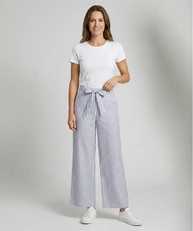 Streifenhose High Rise in Weiß/Blau