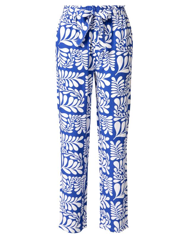 Pantalon en viscose à ceinture à nouer femme, blanc/bleu (KiK Viskose-Hose mit Bindegürtel (weiß/blau)) — KiK, produit allemand authentique au Maroc