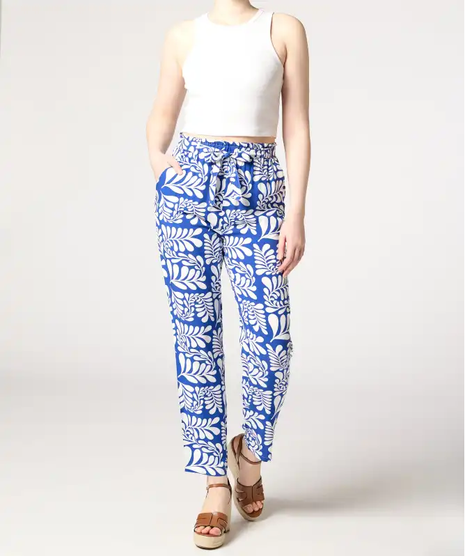 Broek van viscose met bindceintuur