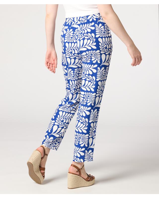 Pantalon en viscose à ceinture à nouer femme, blanc/bleu (KiK Viskose-Hose mit Bindegürtel (weiß/blau)) — KiK, produit allemand authentique au Maroc