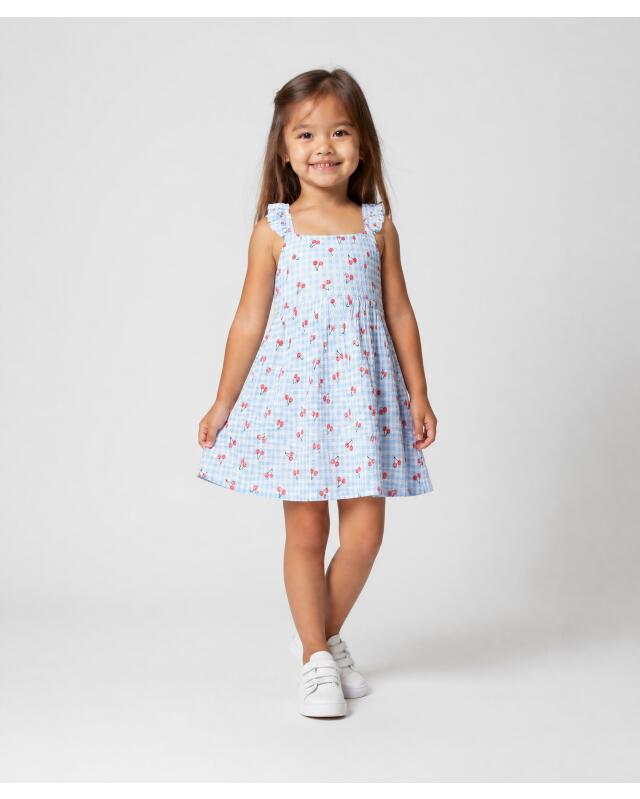 Textured dress with cherry print for girls, cream (KiK Strukturkleid mit Kirschmuster (creme)) — KiK, authentic German product in Morocco