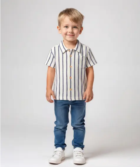 Overhemd gestreept met korte mouwen