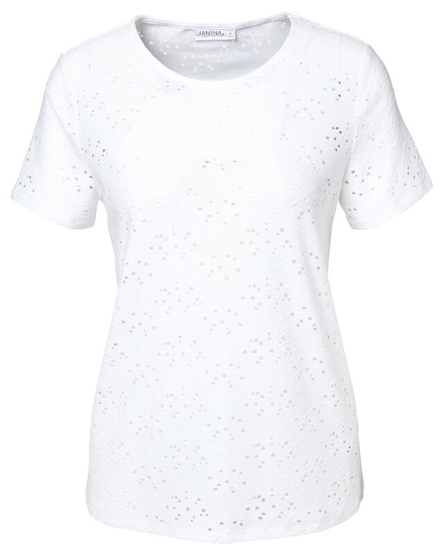 T-shirt à motif ajouré femme, blanc (KiK T-Shirt mit Lochmuster (weiß)) — KiK, produit allemand authentique au Maroc