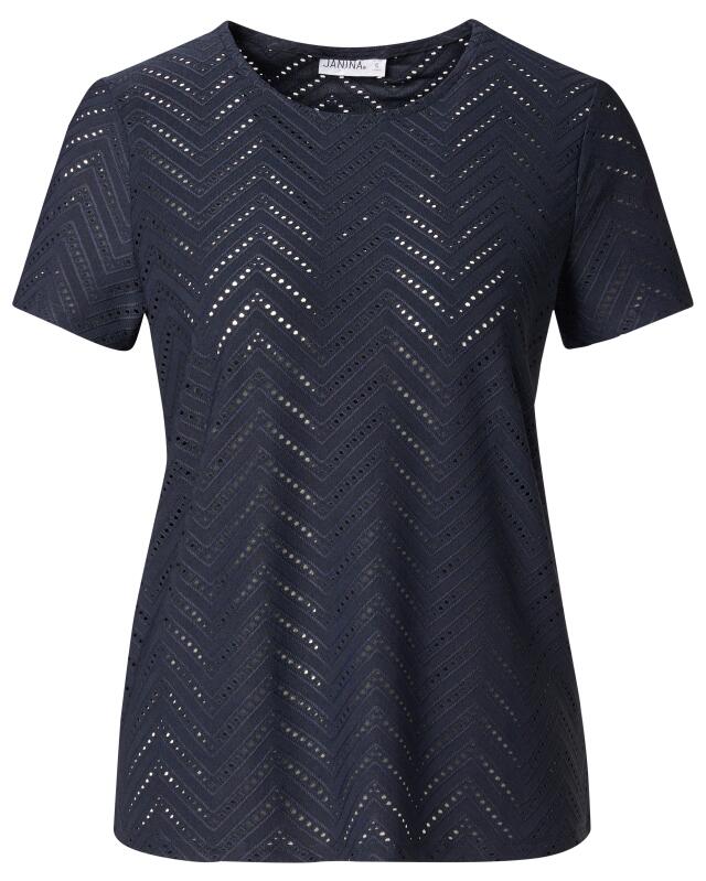 T-shirt à motif ajouré femme, bleu marine (KiK T-Shirt mit Lochmuster (dunkelblau)) — KiK, produit allemand authentique au Maroc
