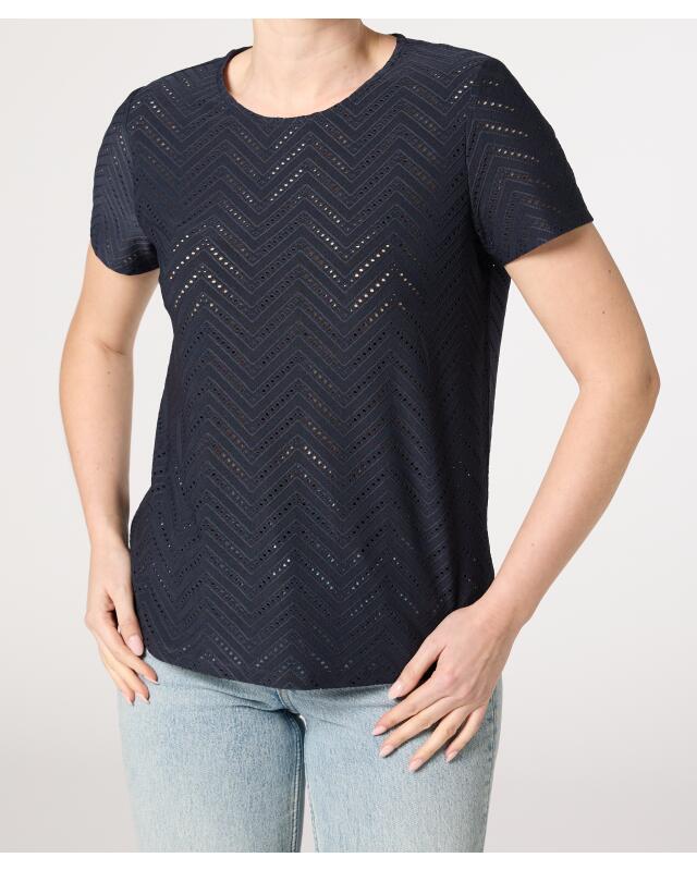 T-shirt à motif ajouré femme, bleu marine (KiK T-Shirt mit Lochmuster (dunkelblau)) — KiK, produit allemand authentique au Maroc