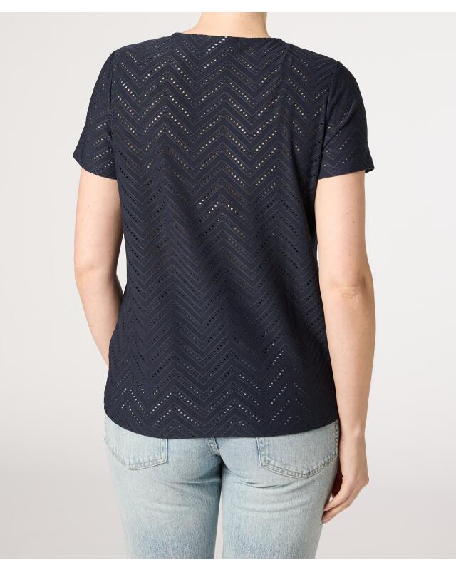 T-shirt à motif ajouré femme, bleu marine (KiK T-Shirt mit Lochmuster (dunkelblau)) — KiK, produit allemand authentique au Maroc
