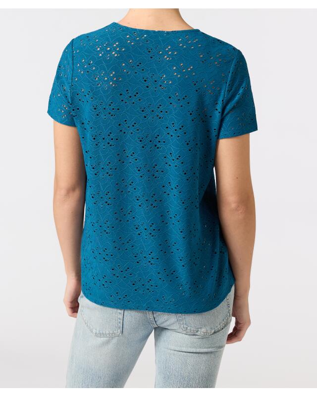 T-shirt à motif ajouré femme, bleu pétrole (KiK T-Shirt mit Lochmuster (petrol)) — KiK, produit allemand authentique au Maroc