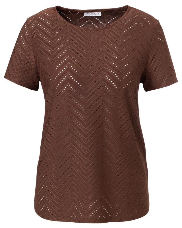 T-shirt à motif ajouré femme, marron (KiK T-Shirt mit Lochmuster (braun)) — KiK, produit allemand authentique au Maroc