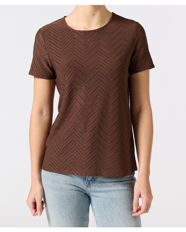 T-shirt à motif ajouré femme, marron (KiK T-Shirt mit Lochmuster (braun)) — KiK, produit allemand authentique au Maroc
