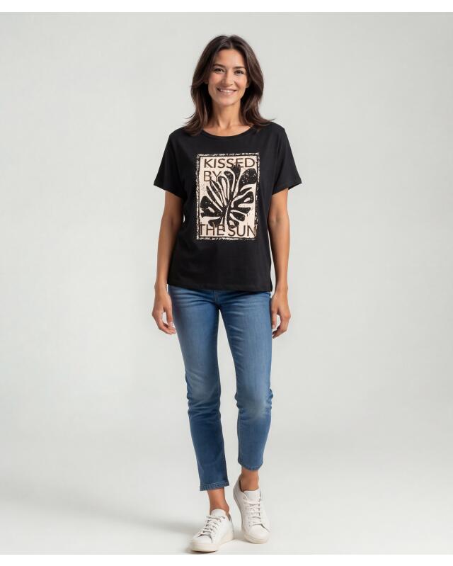 T-shirt à imprimé scintillant femme, noir imprimé (KiK T-Shirt mit Schimmer-Print (schwarz bedruckt)) — KiK, produit allemand authentique au Maroc