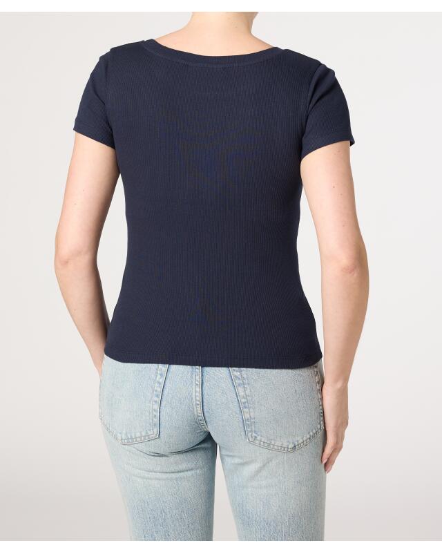 T-shirt côtelé femme, bleu marine (KiK Geripptes T-Shirt (dunkelblau)) — KiK, produit allemand authentique au Maroc
