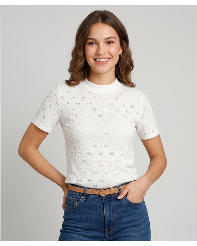 T-shirt à motif ajouré femme, blanc (KiK T-Shirt mit Lochmuster (weiß)) — KiK, produit allemand authentique au Maroc