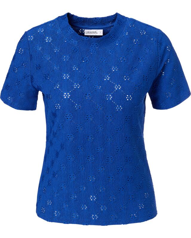 T-shirt à motif ajouré femme, bleu (KiK T-Shirt mit Lochmuster (blau)) — KiK, produit allemand authentique au Maroc