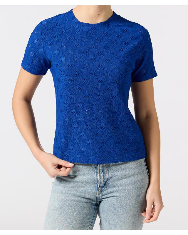 T-shirt à motif ajouré femme, bleu (KiK T-Shirt mit Lochmuster (blau)) — KiK, produit allemand authentique au Maroc