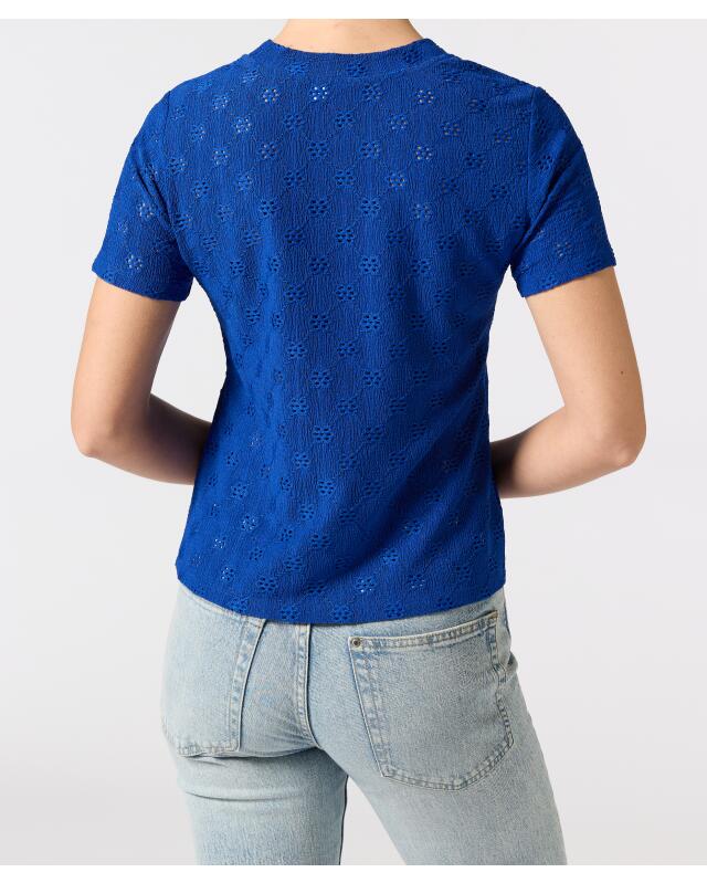 T-shirt à motif ajouré femme, bleu (KiK T-Shirt mit Lochmuster (blau)) — KiK, produit allemand authentique au Maroc