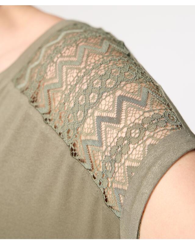 T-shirt à empiècement en dentelle femme, kaki (KiK T-Shirt mit Einsatz aus Spitze (Khaki)) — KiK, produit allemand authentique au Maroc