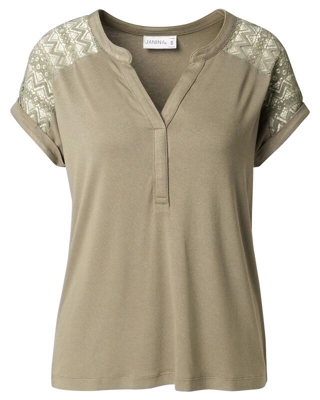 T-shirt à empiècement en dentelle femme, kaki (KiK T-Shirt mit Einsatz aus Spitze (Khaki)) — KiK, produit allemand authentique au Maroc