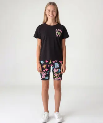 T-shirt + fietsbroek met kleurrijk patroon