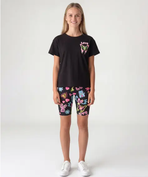 T-Shirt + Radlerhose mit buntem Muster