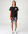 T-Shirt + Radlerhose mit buntem Muster schwarz