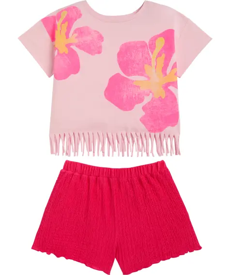 T-Shirt mit Fransen + Shorts