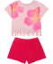 T-Shirt mit Fransen + Shorts hellrosa