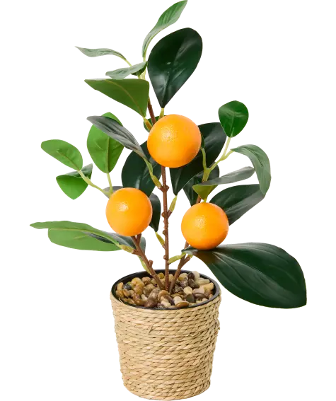 Künstlicher Zitrusbaum im Rattan-Übertopf