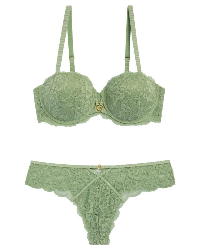 حمالة صدر بوش أب بقصة بالكونيت + سترينغ للنساء، كاكي (KiK Push-up-BH Balconette + String (Khaki)) — KiK, منتج ألماني أصلي في المغرب