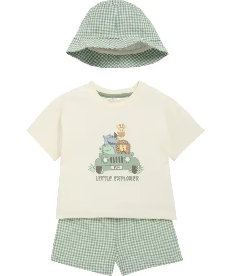 Kapelusz przeciwsłoneczny + koszulka + szorty