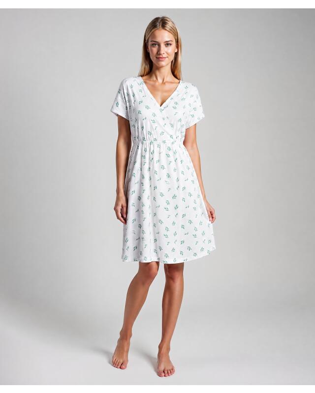 Nursing nightdress with wrap look for women, white printed — KiK, authentic German product in Morocco