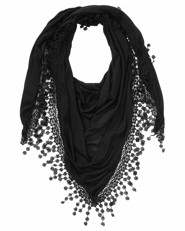 Scarf with crochet lace trim for women, black — KiK, authentic German product in Morocco