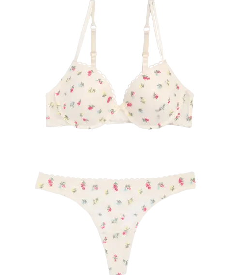 Bügel-BH + String mit Blumen-Stickereien