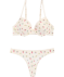 Bügel-BH + String mit Blumen-Stickereien offwhite gemustert