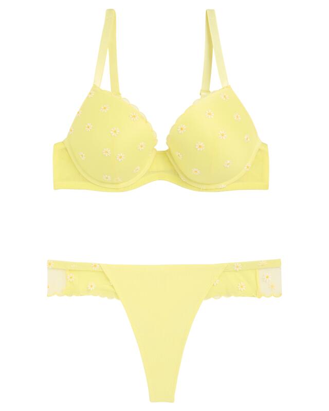 Soutien-gorge push-up + string à fleurs femme, jaune (KiK Push-up-BH + String Blumen (gelb)) — KiK, produit allemand authentique au Maroc