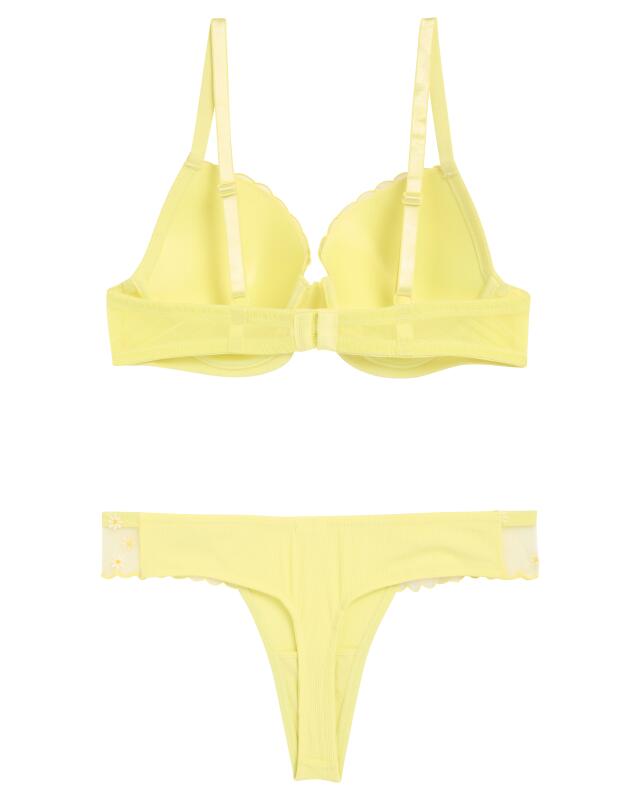 Soutien-gorge push-up + string à fleurs femme, jaune (KiK Push-up-BH + String Blumen (gelb)) — KiK, produit allemand authentique au Maroc