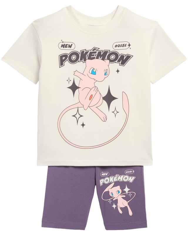 T-shirt et cycliste Mew fille, gris foncé/blanc (KiK T-Shirt und Radlerhose mit Mew (dunkelgrau/weiß)) — KiK, produit allemand authentique au Maroc