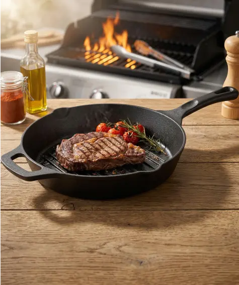 Gusseiserne Bratpfanne für BBQ und Küche Ø 27,5 cm