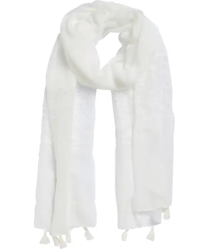 Schal mit Stickerei und Quasten