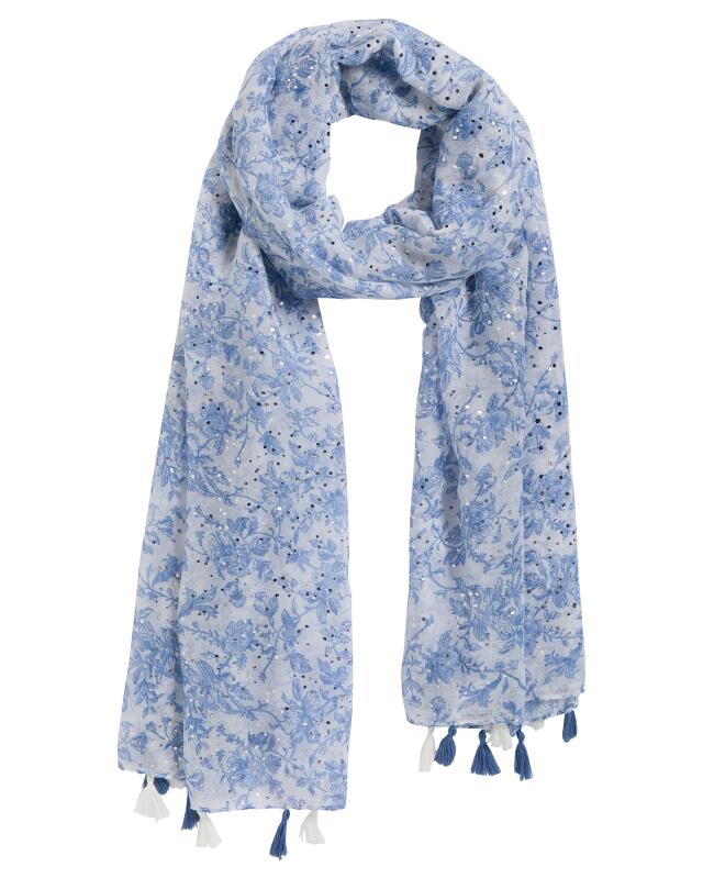 Écharpe à imprimé scintillant femme, blanc/bleu (KiK Schal mit schimmerndem Print (weiß/blau)) — KiK, produit allemand authentique au Maroc