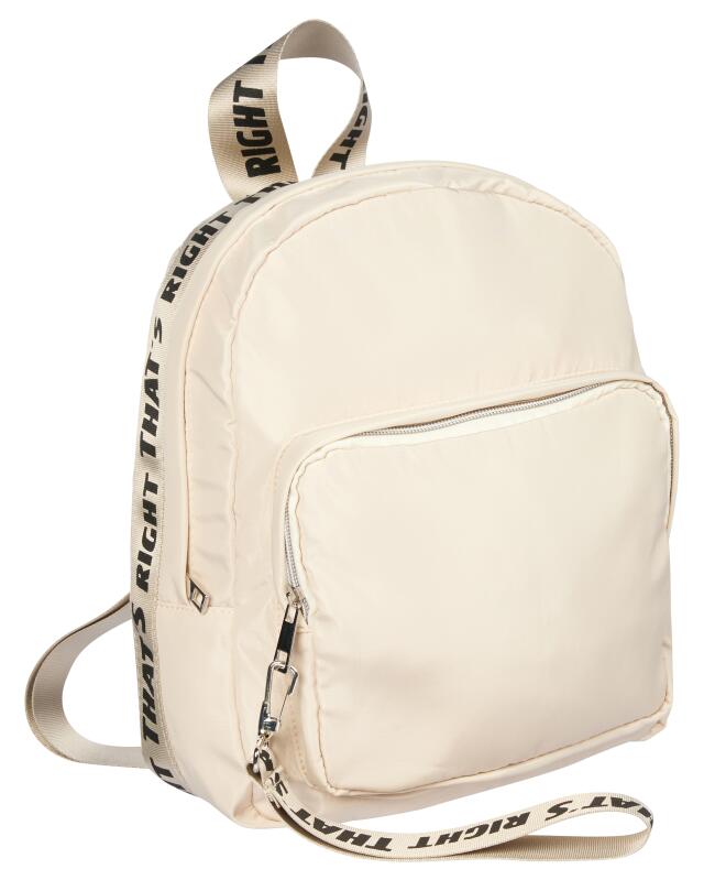 Sac à dos à inscription femme, blanc cassé (KiK Rucksack mit Spruchband (offwhite)) — KiK, produit allemand authentique au Maroc