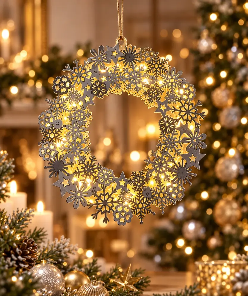 LED-Dekokranz Weihnachten, silber