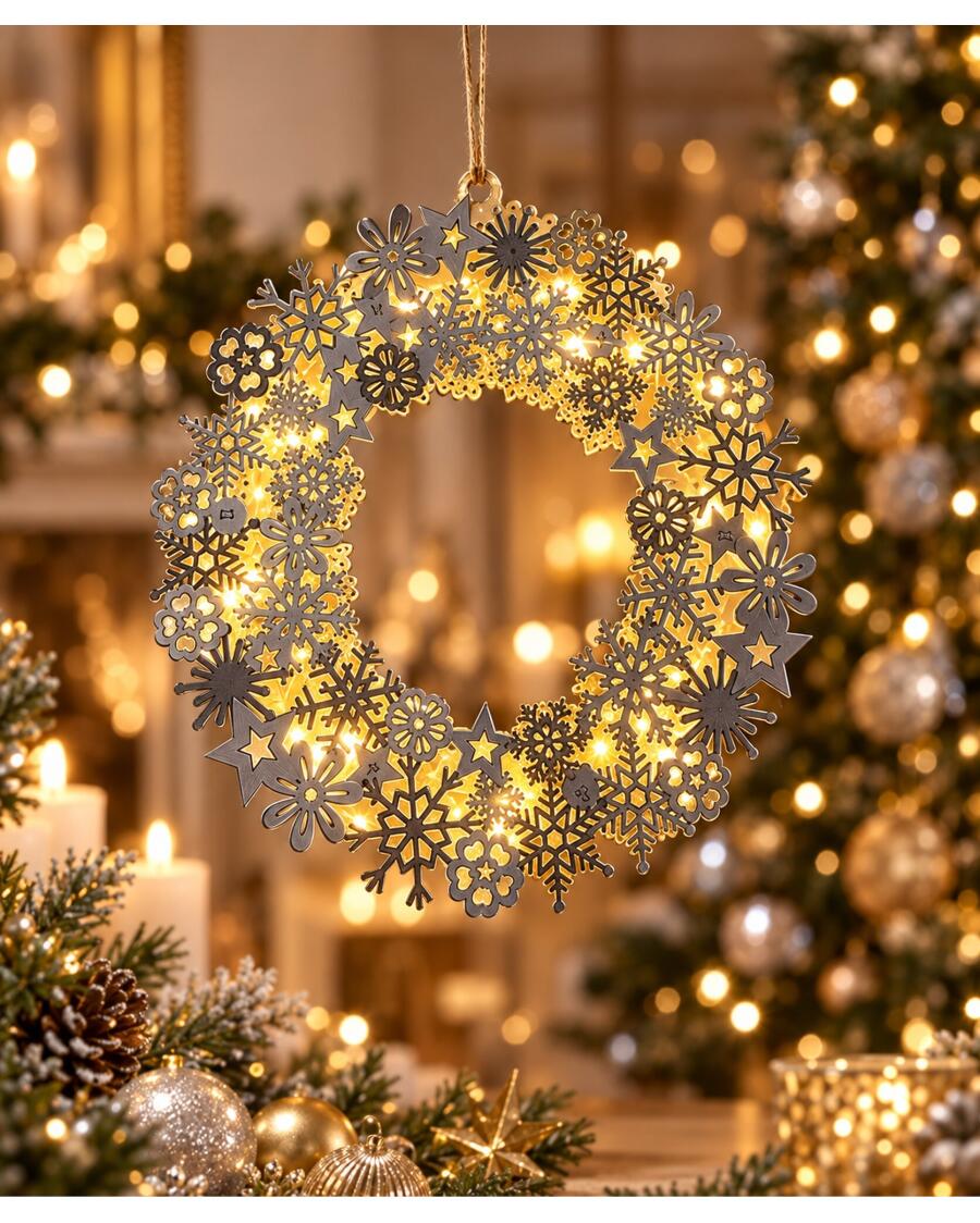 LED-Dekokranz Weihnachten, silber