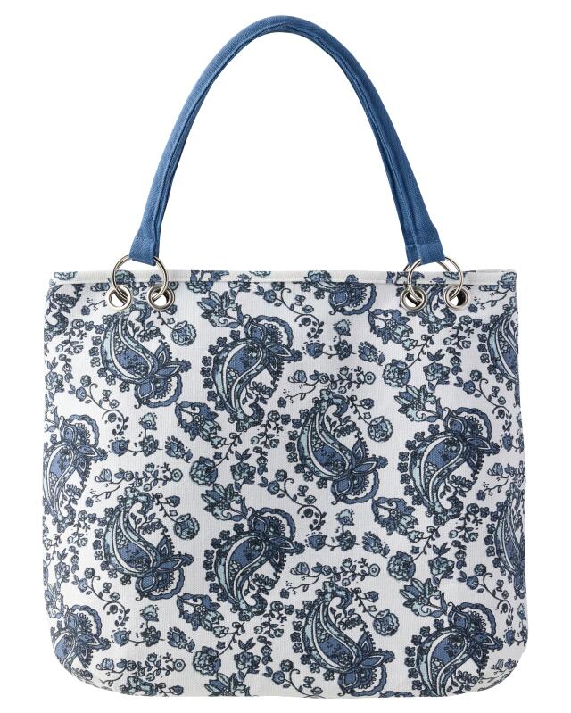 حقيبة كتف من القماش للنساء، أبيض/أزرق (KiK Canvas-Schultertasche (weiß/blau)) — KiK, منتج ألماني أصلي في المغرب