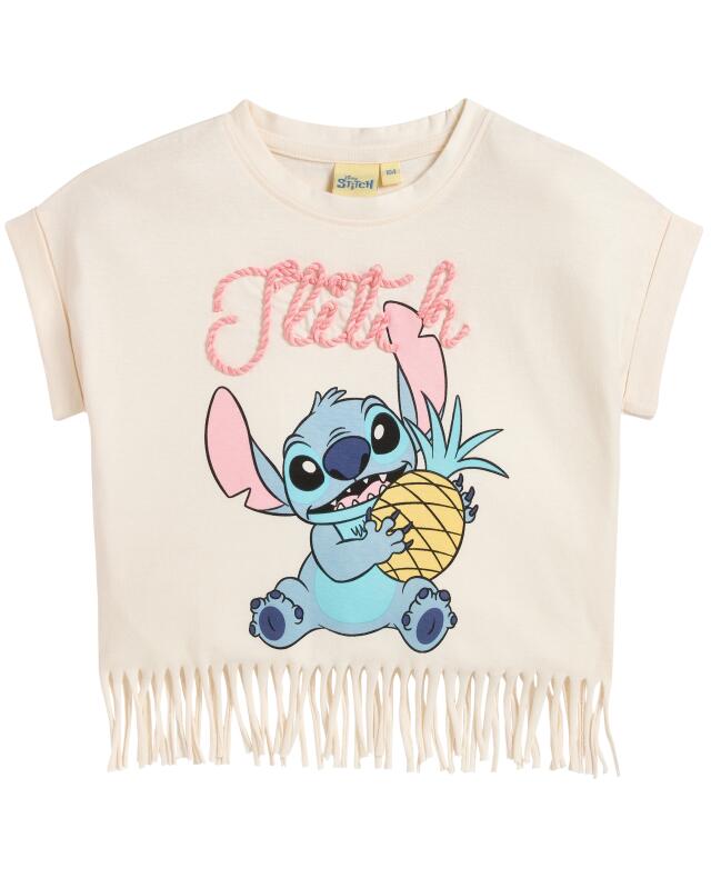 T-shirt Stitch à franges fille, crème (KiK Stitch T-Shirt mit Fransen (creme)) — KiK, produit allemand authentique au Maroc