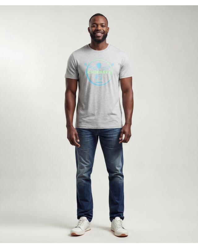 T-shirt with front print for men, light grey marl (KiK T-Shirt mit Frontprint (hellgrau melange)) — KiK, authentic German product in Morocco